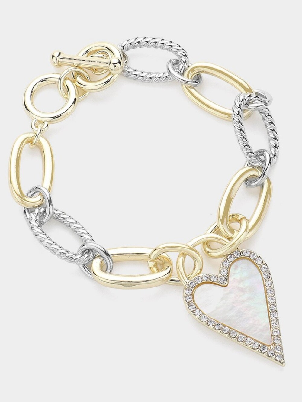 Heart Link Gold and Silver Heart Charm Bracelet